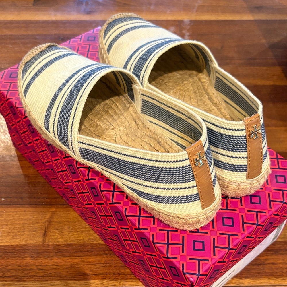 Tory Burch Blue and Tan Espadrilles